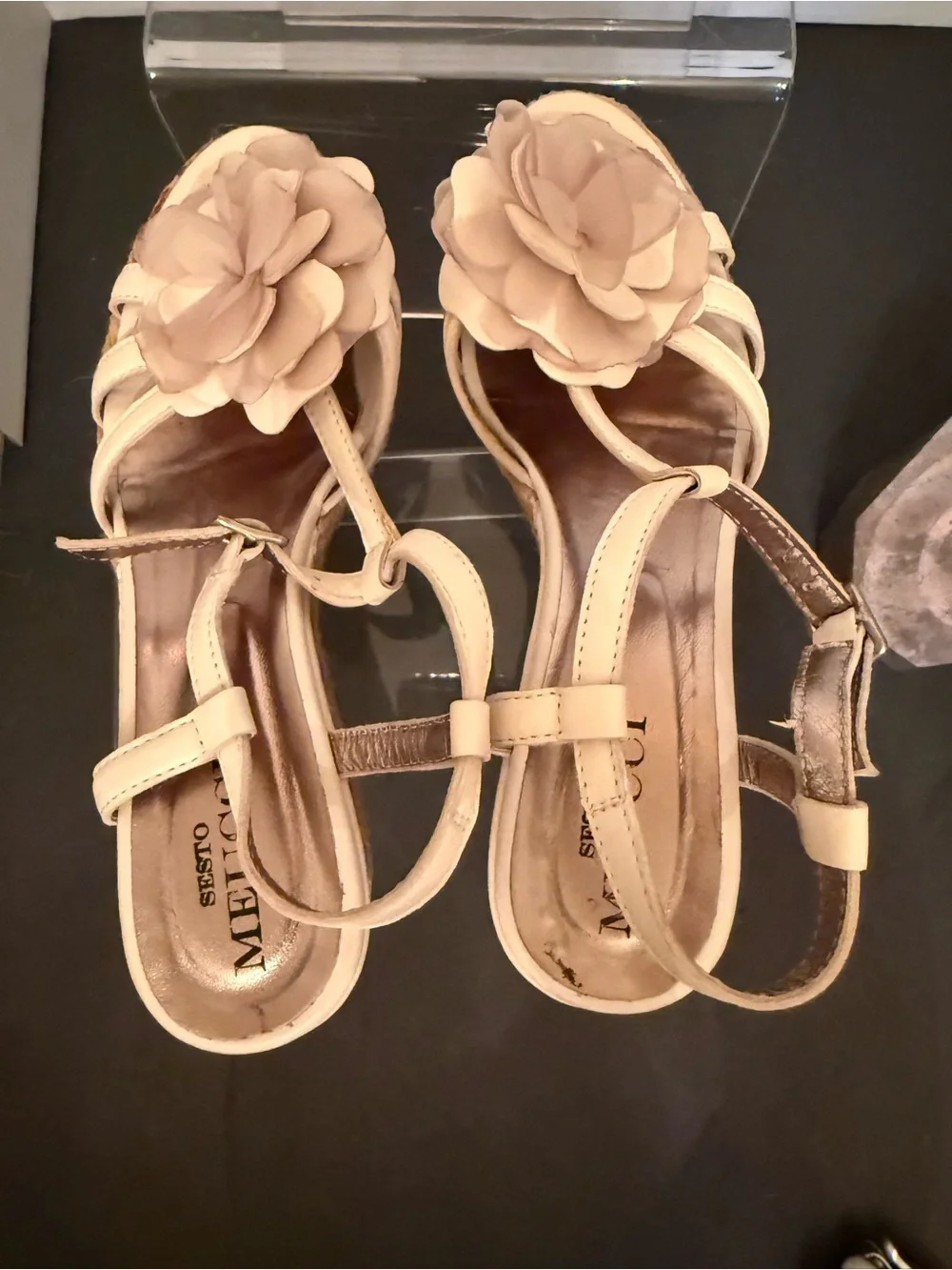 Sesto Meucci Beige Floral Espadrille Wedge Sandals size 8